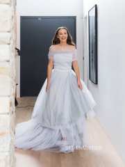 Ethereal Off-the-Shoulder Tulle Ball Gown Wedding Dress COK106|Selinadress