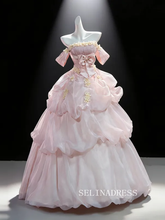 Flower Fairy Blushing Pink Bow Appliques Cascading Ruffles Prom Dresses Off-The-Shoulder Sleeveless Backless Ball Gown LET006|Selinadress