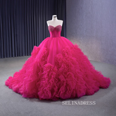 Fuchsia Sweetheart Beaded Sweet 16 Ball Gown Tiered Quinceanera Dress 231108|Selinadress