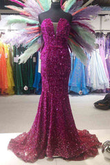 Mermad Strapless Fuchsia Sequins Long Prom Dress lck003