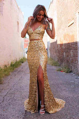 Glitter Lilac Two Piece Sequins Mermaid Porm Dress EWQ805