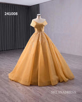 Gold Beaded Wedding Dress Off the Shoulder Ball Gown Quinceanera Dress 241008|Selinadress