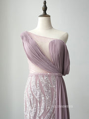 Gorgeous One Shoulder Elegant Long Prom Dress Rose Pink Sparkly Evening Dress Formal Gown FUE019|Selinadress