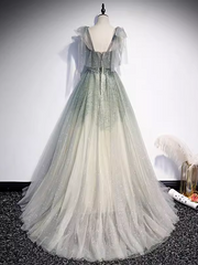 Green Straps Sparkly Tulle Long Prom Dress Beautiful Princess Dresses TKL2153|Selinadress