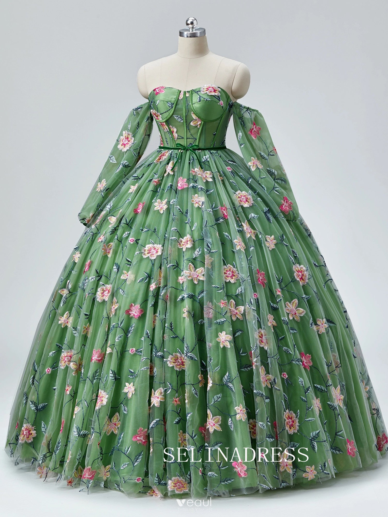 Green Sweetheart Floral Prom Dresses Princess Ball Gown Formal Dresses TKL2101|Selinadress