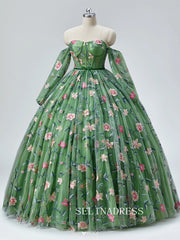 Green Sweetheart Floral Prom Dresses Princess Ball Gown Formal Dresses TKL2101|Selinadress
