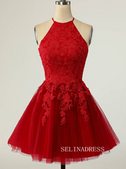 Halter Royal Blue Short Homecoming Dress with Appliques SEA014|Selinadress