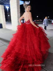 Halter Ruched Light Blue Ball Gown Evening Dress With Slit SEW1157