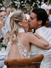 High Neck Meramid Cheap Wedding Dresses Backless Bidal Gowns LKO004|Selinadress