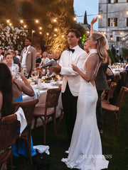 High Neck Meramid Cheap Wedding Dresses Backless Bidal Gowns LKO004|Selinadress