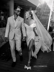 High Split Meramid Satin White Wedding Dresses Beautiful Bridal Gowns LKO001|Selinadress