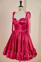 Hot Pink Bow Tie Ruffle Short Homecoming Dress JKW011|Selinadress