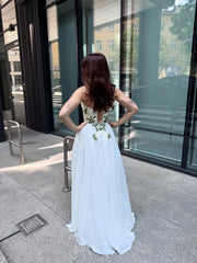 Ivory Embroidered Wedding Dress with Strapless Sweetheart Neckline Prom Dress With Split TKL805|Selinadress