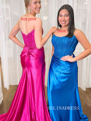 Ivory Strapless Sheer Lace Top Mermiad Long Prom Dress with Slit sew0621|Selinadress