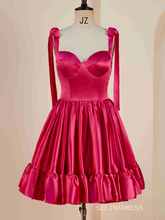 Hot Pink Bow Tie Ruffle Short Homecoming Dress JKW011|Selinadress
