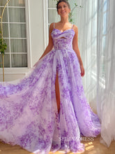 Lavender A-line Floor Length Floral Long Prom Dresses TUN014|Selinadress