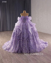 Lilac Ball Gown Quincess Dress 3D Floral Long Prom Dress Beaded Wedding Dress 251020|Selinadress