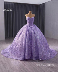 Lilac Beaded Ball Gown Wedding Dress Sweetheart Quinceanera Dress 241017|Selinadress