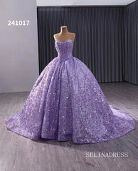 Lilac Beaded Ball Gown Wedding Dress Sweetheart Quinceanera Dress 241017|Selinadress