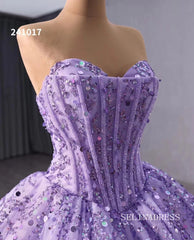 Lilac Beaded Ball Gown Wedding Dress Sweetheart Quinceanera Dress 241017|Selinadress