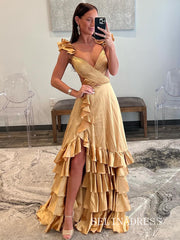 A-line Red Ruffled Crossed Top Hi-Low Layers Long Prom Dress lpk155|Selinadress