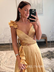 A-line Red Ruffled Crossed Top Hi-Low Layers Long Prom Dress lpk155|Selinadress