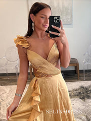 A-line Red Ruffled Crossed Top Hi-Low Layers Long Prom Dress lpk155|Selinadress