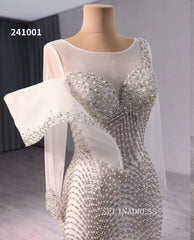 Luxury Beaded Mermaid Long Sleeve Wedding Dress Bridal Gowns 241001|Selinadress