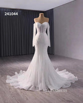 Luxury Beaded Wedding Dress White Long Sleeve Bridal Gowns 241044|Selinadress