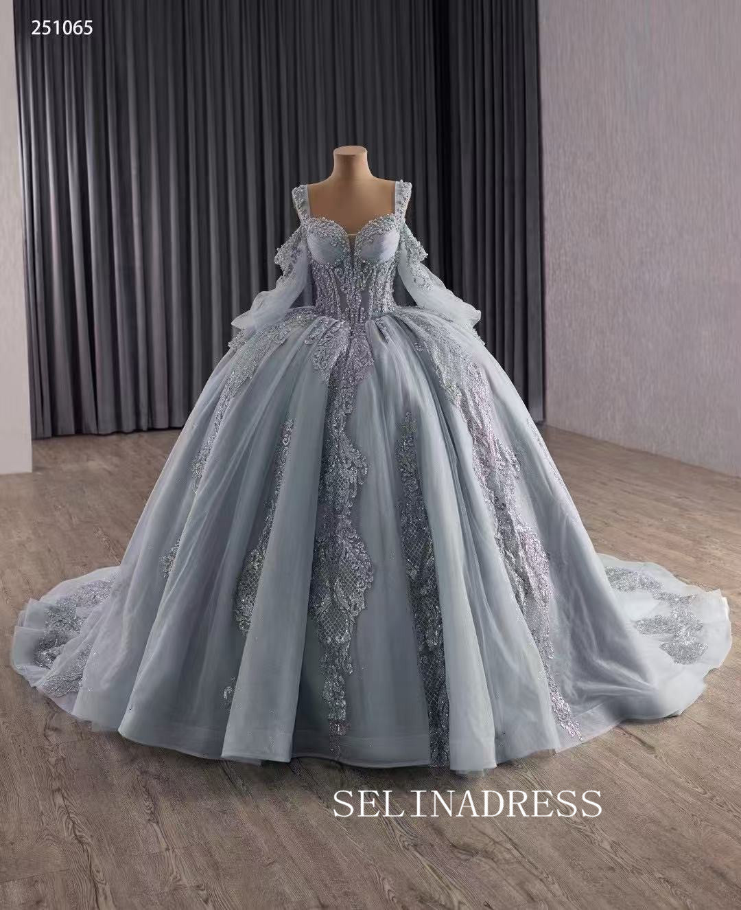 Luxury Blue Ball Gown Quincess Dress Long Prom Dress Beaded Wedding Dr SELINADRESS Luxury Blue Ball Gown Quincess Dress Long Prom Dress Beaded Wedding Dr SELINADRESS