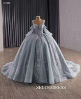 Luxury Blue Ball Gown Quincess Dress Long Prom Dress Beaded Wedding Dress 251065|Selinadress