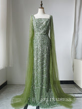 Luxury Full Beaded Long Prom Dress Elegant Sage Evening Gowns CRN012|Selinadress