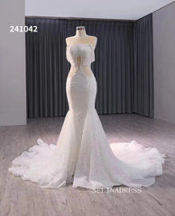 Luxury Mermaid Beaded Wedding Dress Sleeveless Bridal Gowns 241042|Selinadress