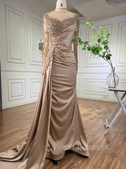 Luxury Mermaid High Neck Evening Gowns With Long Sleeve Beaded Formal Dresses LA71804|Selinadress