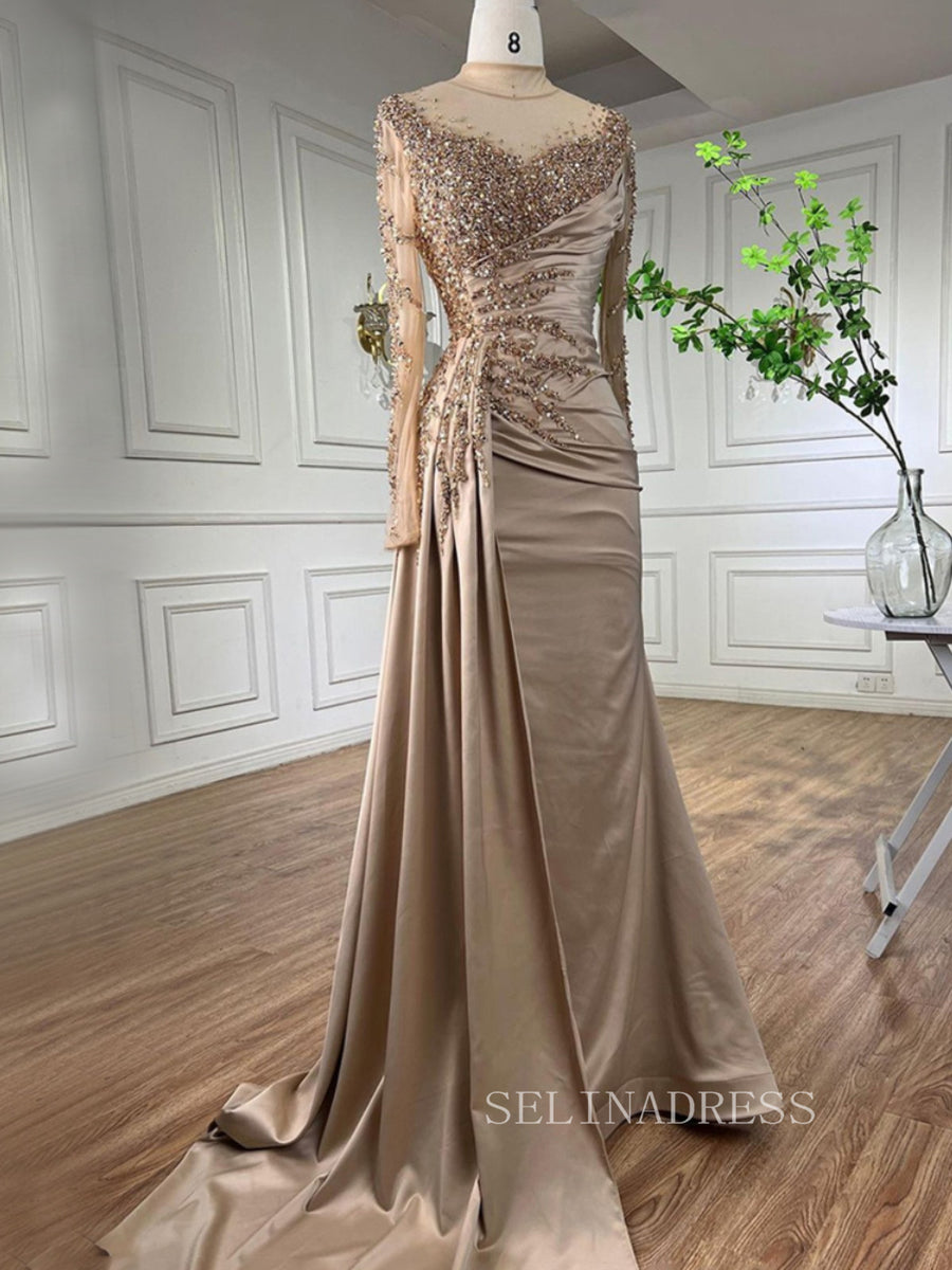 Gorgeous Beading Sequins Keyhole Neckline Cold Shoulder Long Sleevess Mermaid Formal Gowns