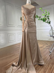 Luxury Mermaid High Neck Evening Gowns With Long Sleeve Beaded Formal Dresses LA71804|Selinadress