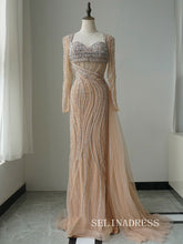 Luxury Mermaid Long Sleeve Beaded Long Prom Dress Elegant Evening Gowns CRN015|Selinadress