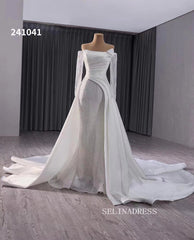 Luxury Mermaid Long Sleeve Wedding Dress Strapless Beaded Bridal Gowns 241041|Selinadress