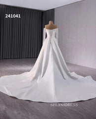 Luxury Mermaid Long Sleeve Wedding Dress Strapless Beaded Bridal Gowns 241041|Selinadress
