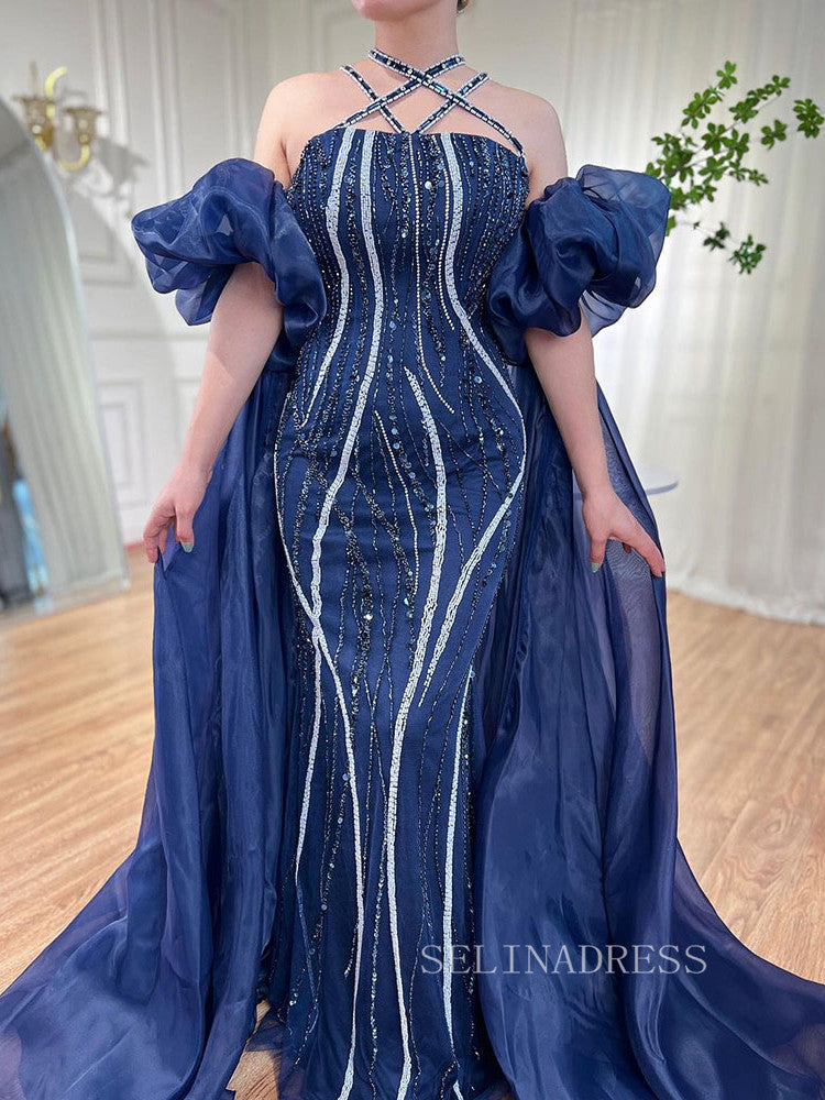 Luxury Mermaid Off-the-shoulder Puff Sleeve Evening Gowns Beaded Formal Dresses LA72072|Selinadress