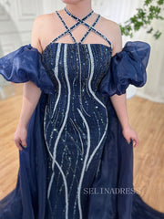 Luxury Mermaid Off-the-shoulder Puff Sleeve Evening Gowns Beaded Formal Dresses LA72072|Selinadress