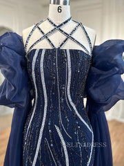 Luxury Mermaid Off-the-shoulder Puff Sleeve Evening Gowns Beaded Formal Dresses LA72072|Selinadress