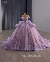 Luxury Off-the-shoulder Ball Gown Lilac Lace Long Prom Dress Quincess Dress 241110B|Selinadress