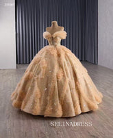 Luxury Off-the-shoulder Ball Gown With Beaded Long Prom Dress Quincess Dress 251067|Selinadress