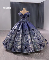 luxury Off-the-shoulder Navy Blue Wedding Dresses Formal Gown 66536B|Selinadress