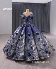 luxury Off-the-shoulder Navy Blue Wedding Dresses Formal Gown 66536B|Selinadress