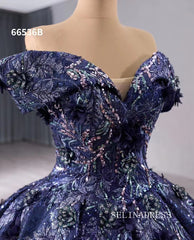 luxury Off-the-shoulder Navy Blue Wedding Dresses Formal Gown 66536B|Selinadress