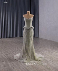 luxury Strapless Long Prom Dresses With Beaded Mermaid Pageant Dress 251056|Selinadress