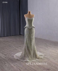 luxury Strapless Long Prom Dresses With Beaded Mermaid Pageant Dress 251056|Selinadress