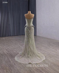 luxury Strapless Long Prom Dresses With Beaded Mermaid Pageant Dress 251056|Selinadress